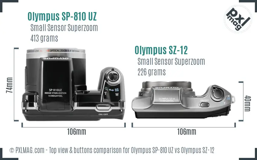Olympus SP-810 UZ vs Olympus SZ-12 top view buttons comparison