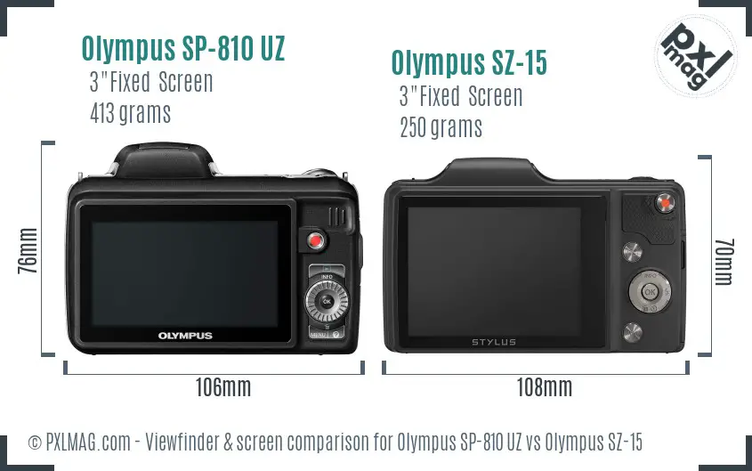 Olympus SP-810 UZ vs Olympus SZ-15 Screen and Viewfinder comparison