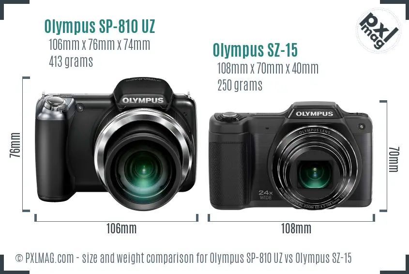 Olympus SP-810 UZ vs Olympus SZ-15 size comparison