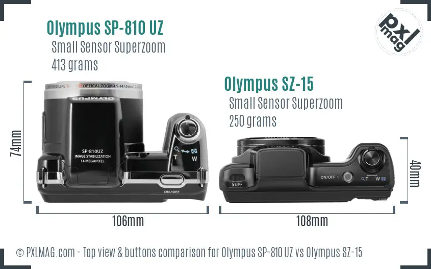 Olympus SP-810 UZ vs Olympus SZ-15 top view buttons comparison