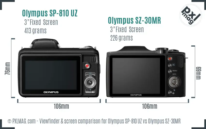 Olympus SP-810 UZ vs Olympus SZ-30MR Screen and Viewfinder comparison