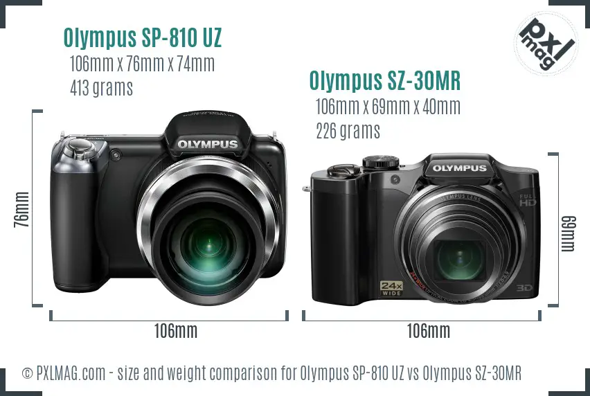 Olympus SP-810 UZ vs Olympus SZ-30MR size comparison