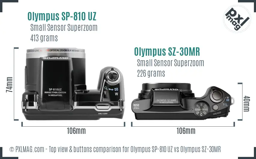 Olympus SP-810 UZ vs Olympus SZ-30MR top view buttons comparison