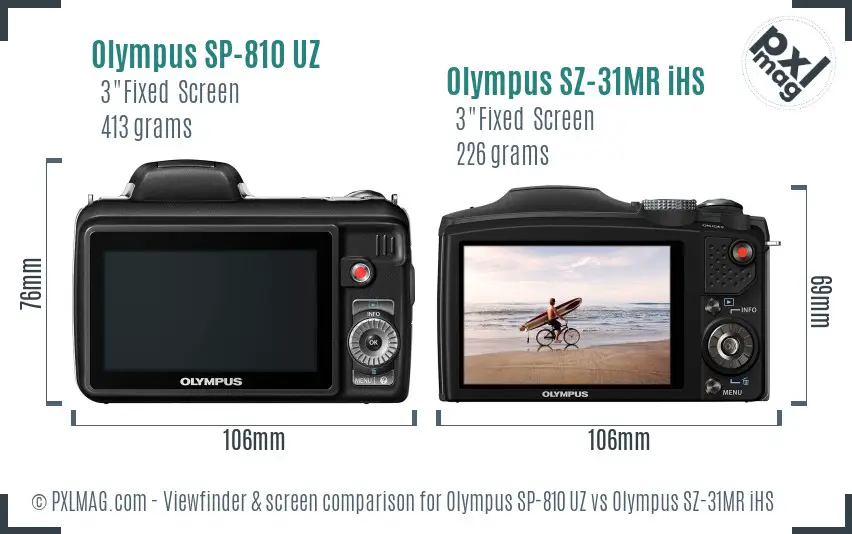 Olympus SP-810 UZ vs Olympus SZ-31MR iHS Screen and Viewfinder comparison