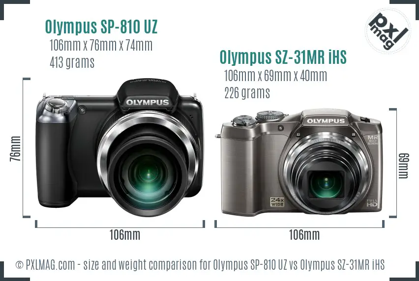 Olympus SP-810 UZ vs Olympus SZ-31MR iHS size comparison