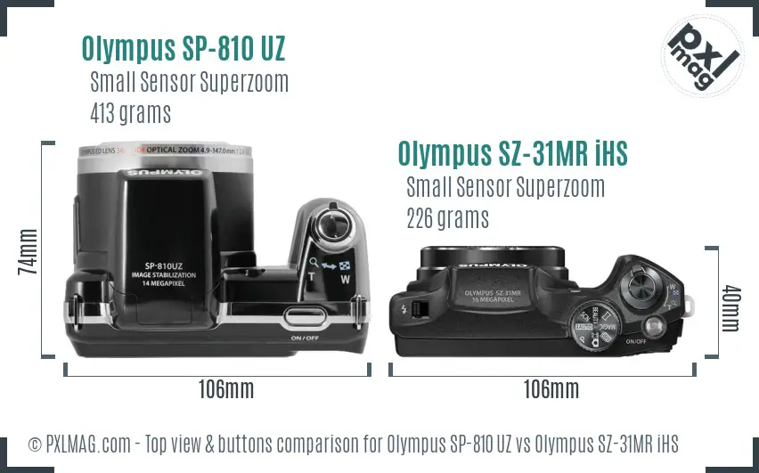 Olympus SP-810 UZ vs Olympus SZ-31MR iHS top view buttons comparison