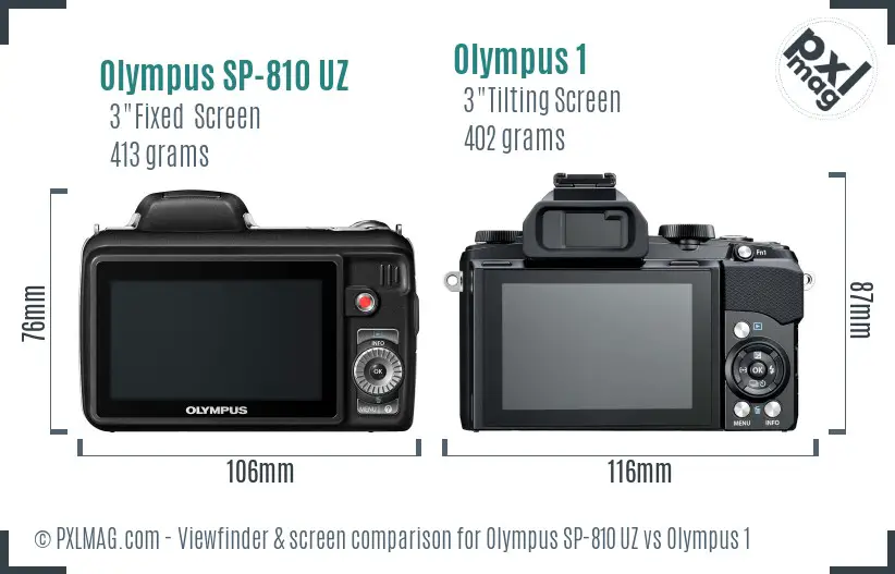 Olympus SP-810 UZ vs Olympus 1 Screen and Viewfinder comparison