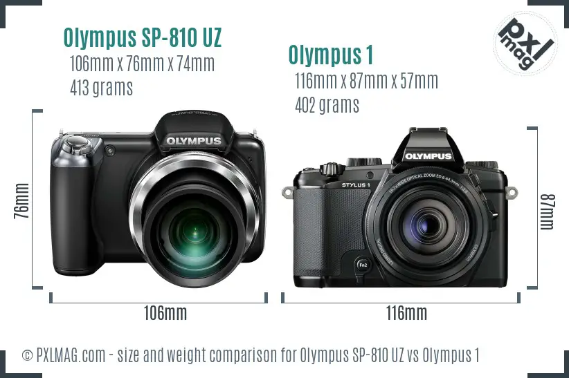 Olympus SP-810 UZ vs Olympus 1 size comparison