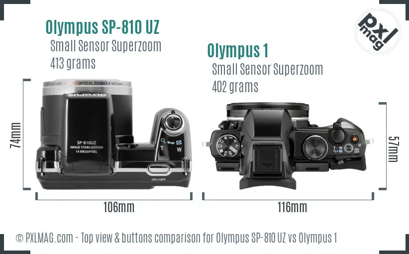 Olympus SP-810 UZ vs Olympus 1 top view buttons comparison