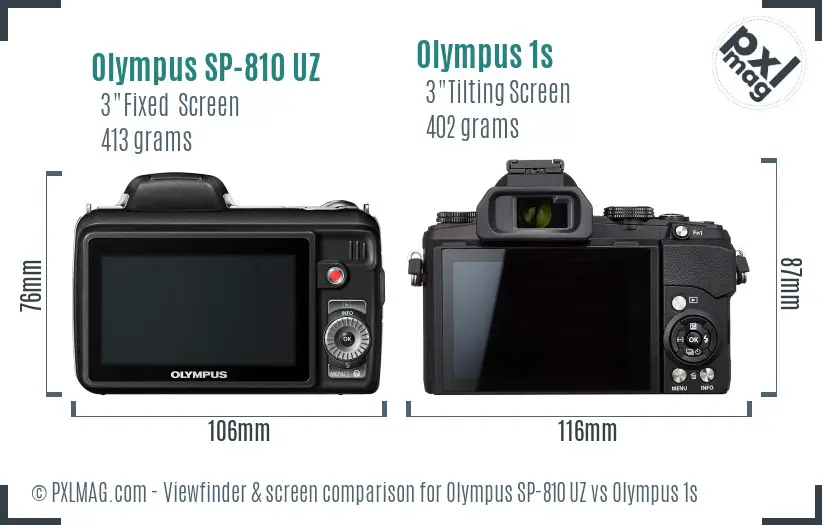 Olympus SP-810 UZ vs Olympus 1s Screen and Viewfinder comparison