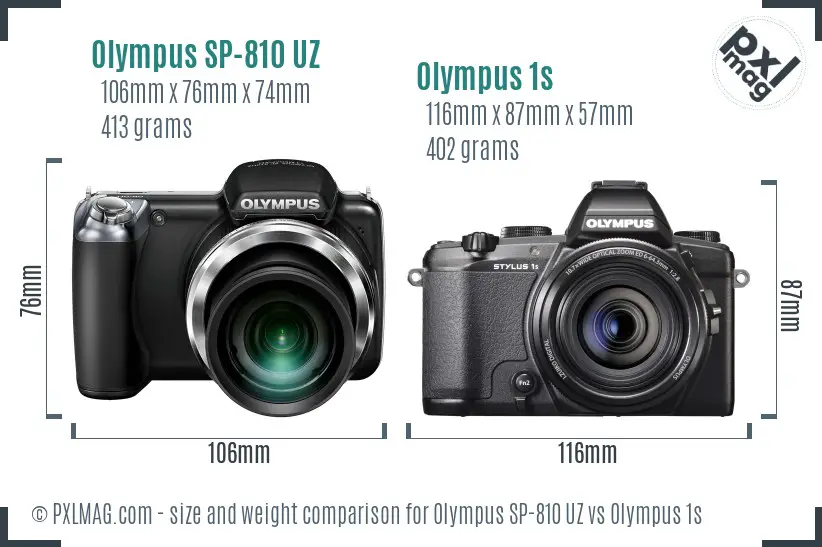 Olympus SP-810 UZ vs Olympus 1s size comparison
