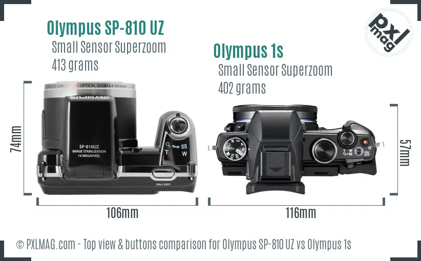 Olympus SP-810 UZ vs Olympus 1s top view buttons comparison