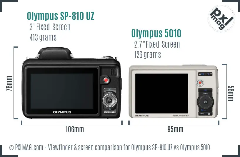 Olympus SP-810 UZ vs Olympus 5010 Screen and Viewfinder comparison