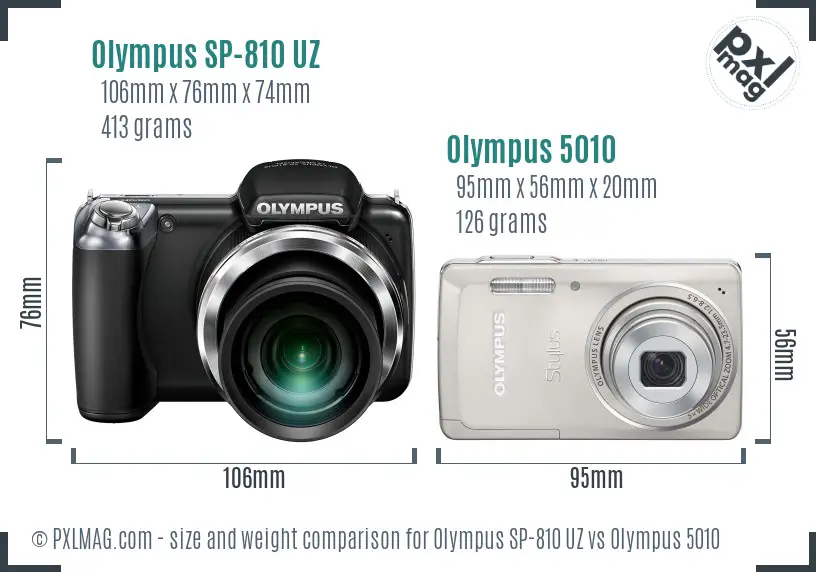 Olympus SP-810 UZ vs Olympus 5010 size comparison