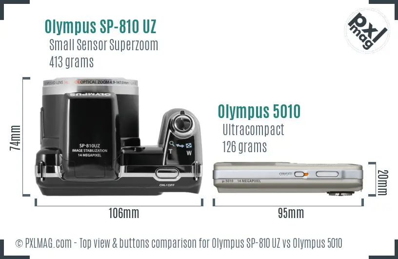 Olympus SP-810 UZ vs Olympus 5010 top view buttons comparison