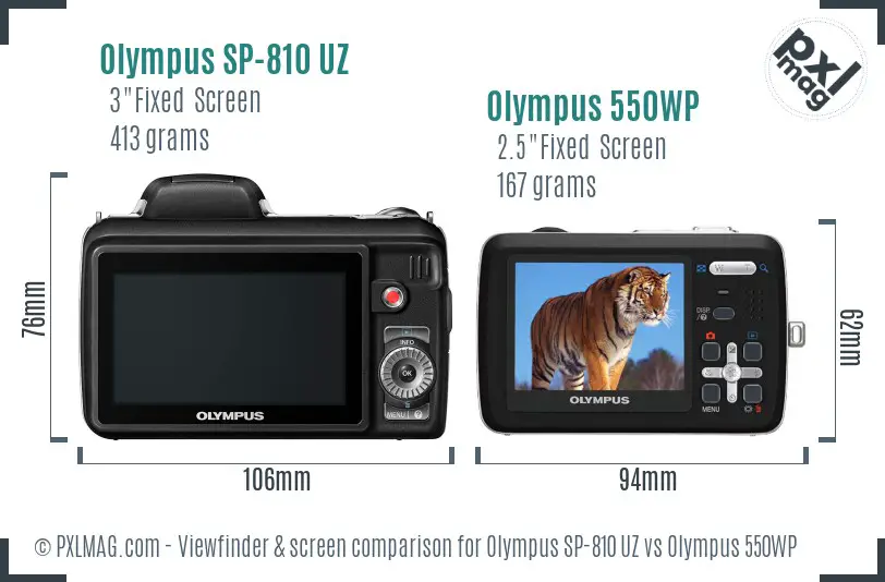 Olympus SP-810 UZ vs Olympus 550WP Screen and Viewfinder comparison