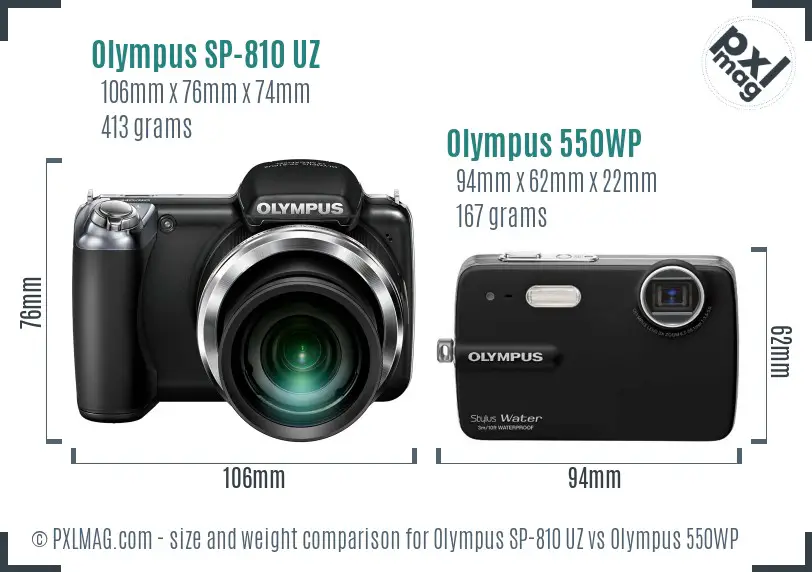 Olympus SP-810 UZ vs Olympus 550WP size comparison