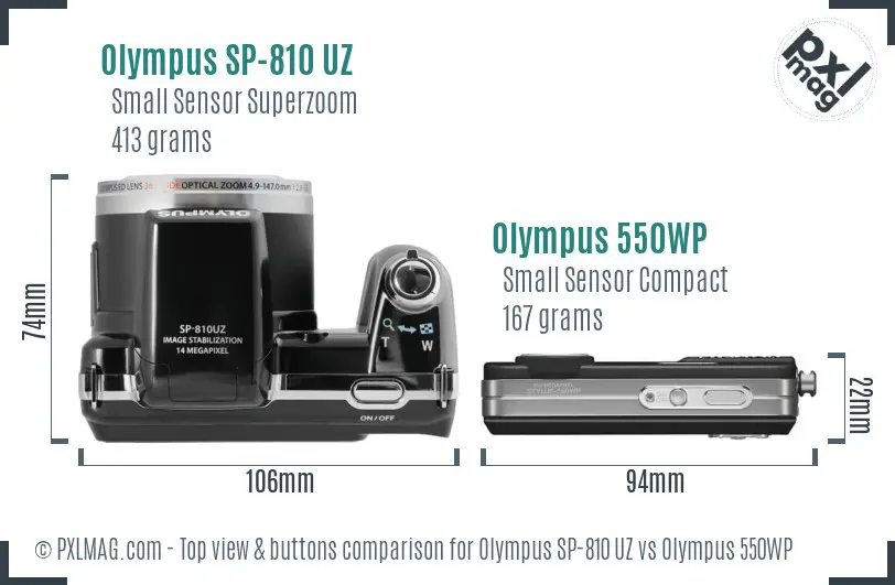 Olympus SP-810 UZ vs Olympus 550WP top view buttons comparison