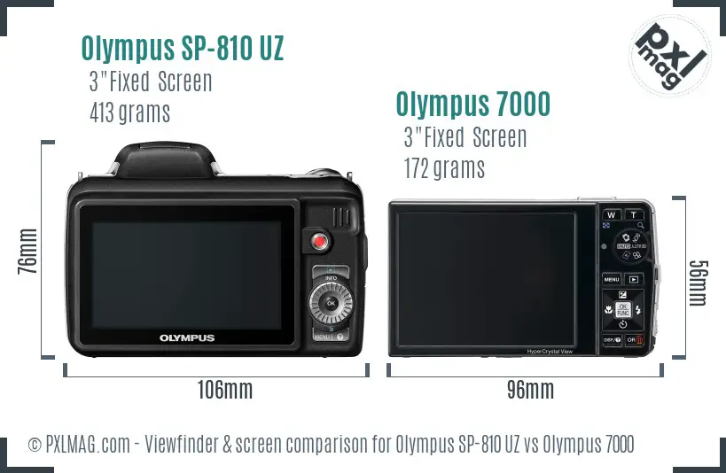 Olympus SP-810 UZ vs Olympus 7000 Screen and Viewfinder comparison