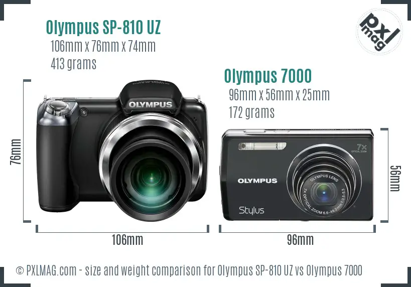 Olympus SP-810 UZ vs Olympus 7000 size comparison
