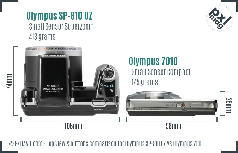 Olympus SP-810 UZ vs Olympus 7010 top view buttons comparison