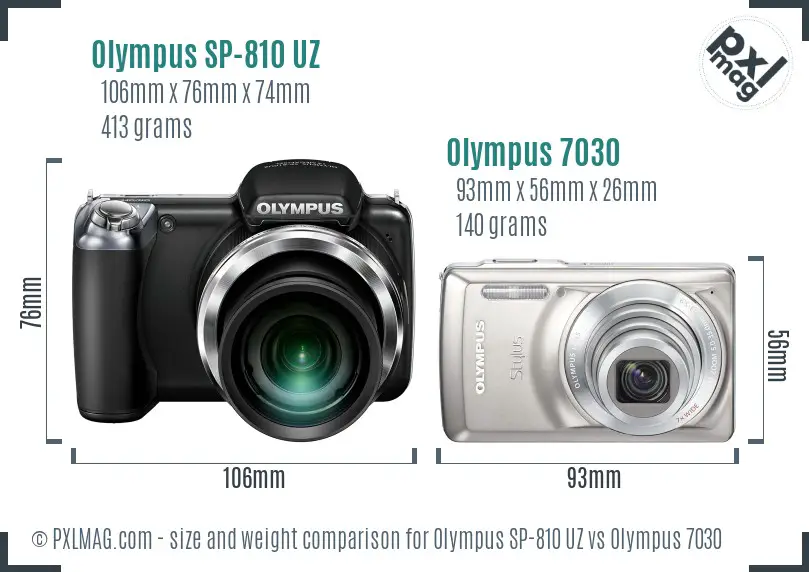 Olympus SP-810 UZ vs Olympus 7030 size comparison