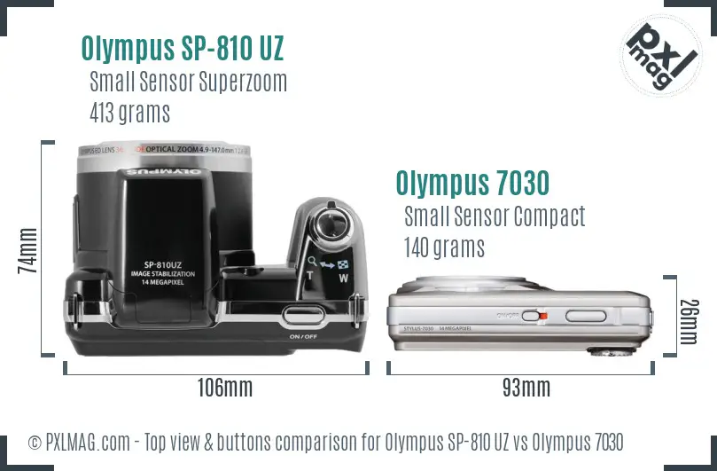 Olympus SP-810 UZ vs Olympus 7030 top view buttons comparison