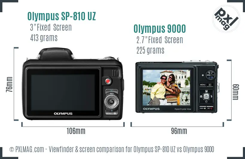Olympus SP-810 UZ vs Olympus 9000 Screen and Viewfinder comparison