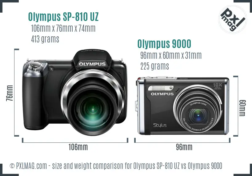 Olympus SP-810 UZ vs Olympus 9000 size comparison