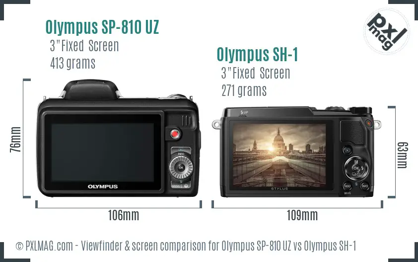 Olympus SP-810 UZ vs Olympus SH-1 Screen and Viewfinder comparison