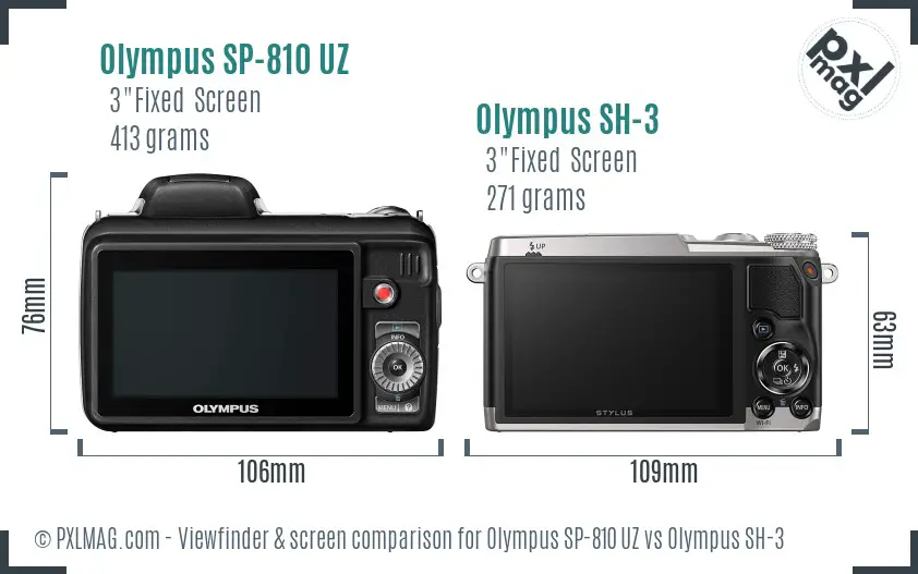 Olympus SP-810 UZ vs Olympus SH-3 Screen and Viewfinder comparison