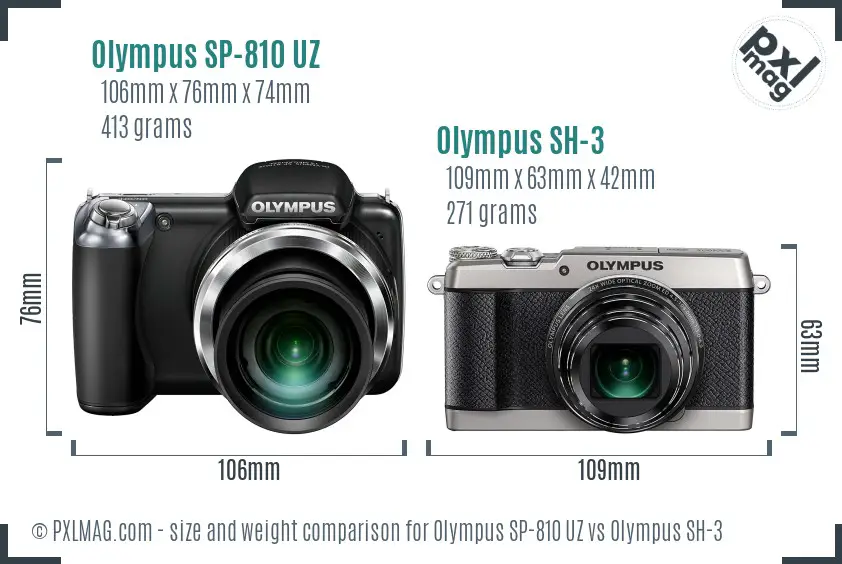 Olympus SP-810 UZ vs Olympus SH-3 size comparison