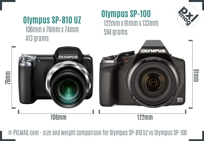 Olympus SP-810 UZ vs Olympus SP-100 size comparison