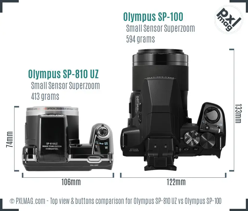 Olympus SP-810 UZ vs Olympus SP-100 top view buttons comparison