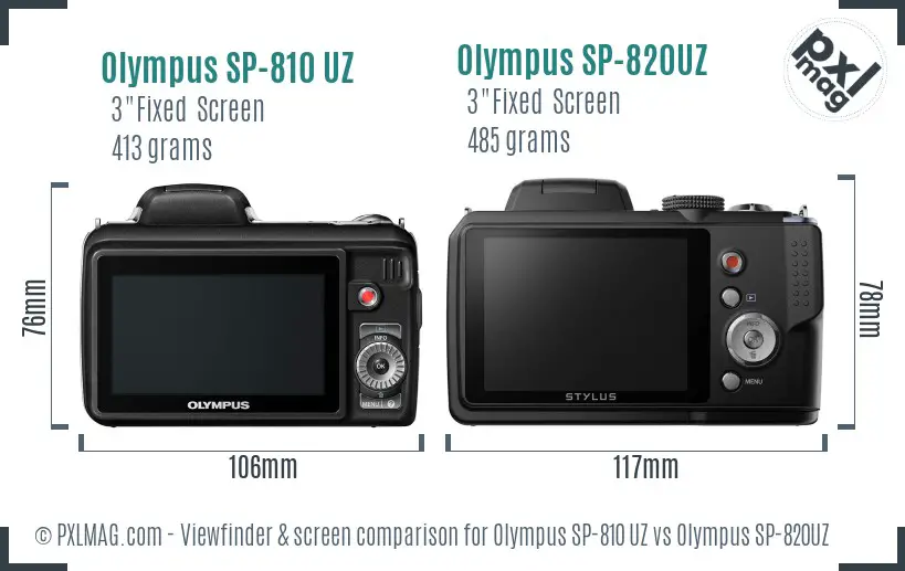 Olympus SP-810 UZ vs Olympus SP-820UZ Screen and Viewfinder comparison
