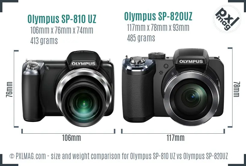 Olympus SP-810 UZ vs Olympus SP-820UZ size comparison