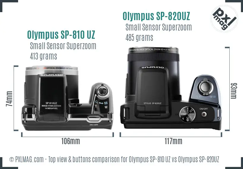 Olympus SP-810 UZ vs Olympus SP-820UZ top view buttons comparison