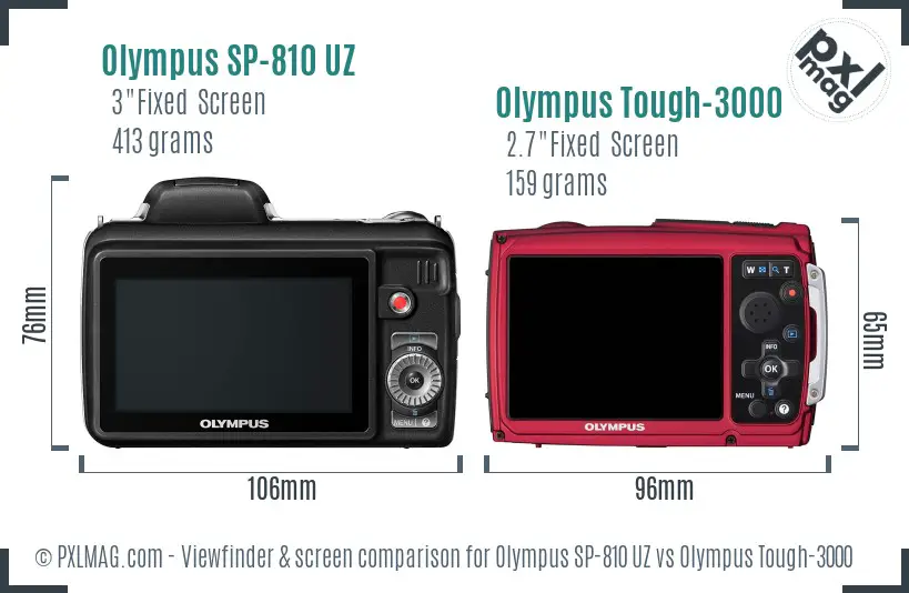 Olympus SP-810 UZ vs Olympus Tough-3000 Screen and Viewfinder comparison