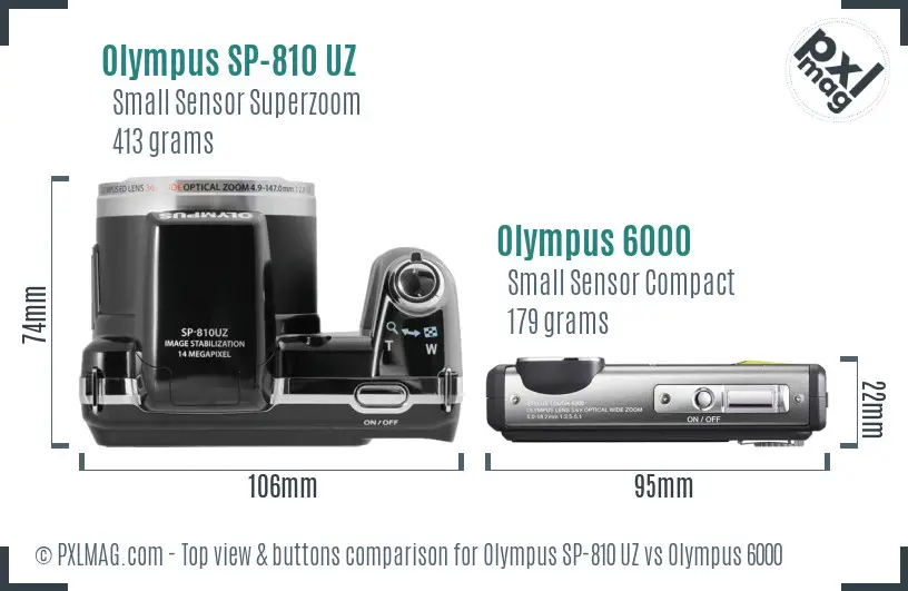 Olympus SP-810 UZ vs Olympus 6000 top view buttons comparison