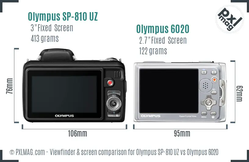 Olympus SP-810 UZ vs Olympus 6020 Screen and Viewfinder comparison