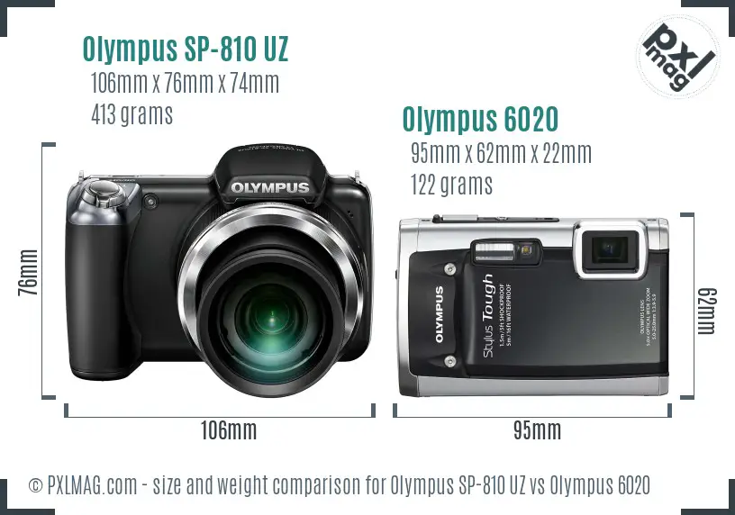 Olympus SP-810 UZ vs Olympus 6020 size comparison