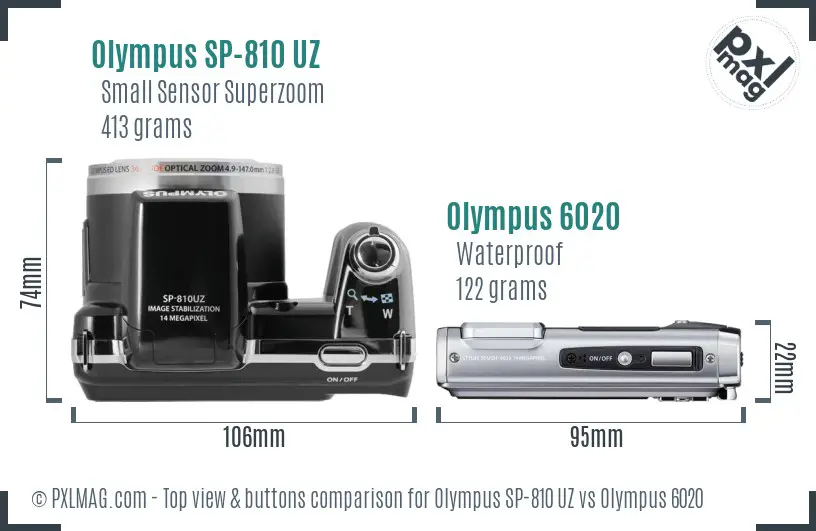Olympus SP-810 UZ vs Olympus 6020 top view buttons comparison