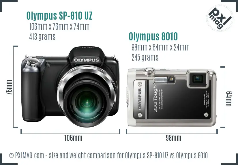 Olympus SP-810 UZ vs Olympus 8010 size comparison