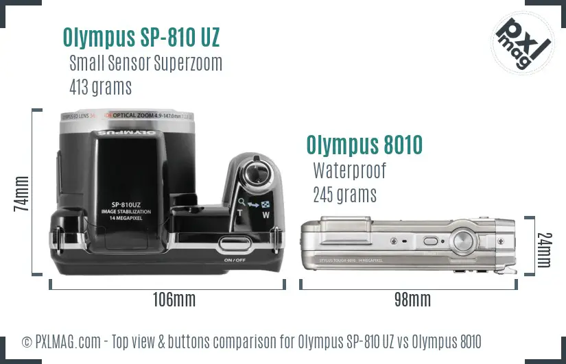 Olympus SP-810 UZ vs Olympus 8010 top view buttons comparison