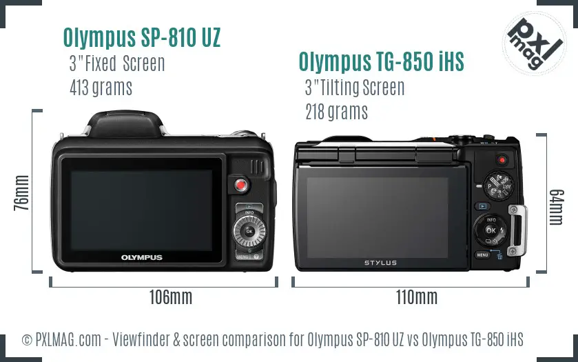 Olympus SP-810 UZ vs Olympus TG-850 iHS Screen and Viewfinder comparison