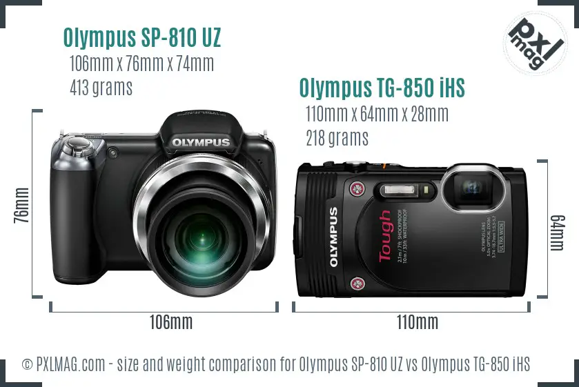 Olympus SP-810 UZ vs Olympus TG-850 iHS size comparison
