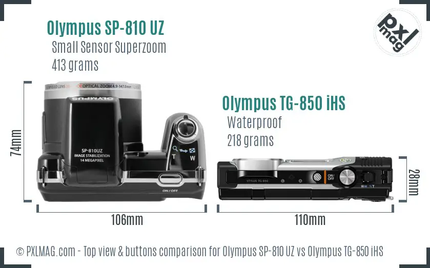 Olympus SP-810 UZ vs Olympus TG-850 iHS top view buttons comparison