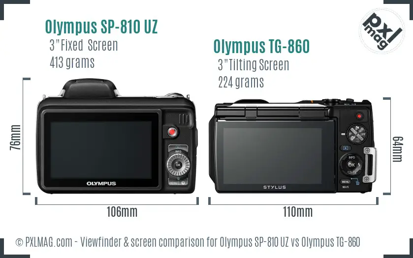 Olympus SP-810 UZ vs Olympus TG-860 Screen and Viewfinder comparison