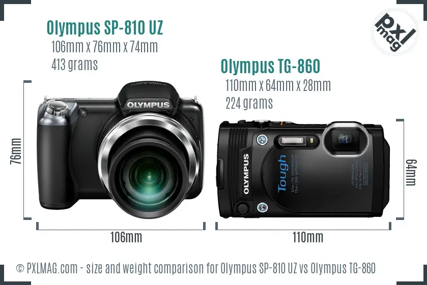 Olympus SP-810 UZ vs Olympus TG-860 size comparison
