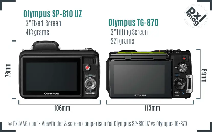 Olympus SP-810 UZ vs Olympus TG-870 Screen and Viewfinder comparison